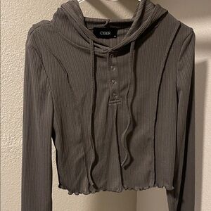 Cider Gray Ribbed Cropped Hoodie